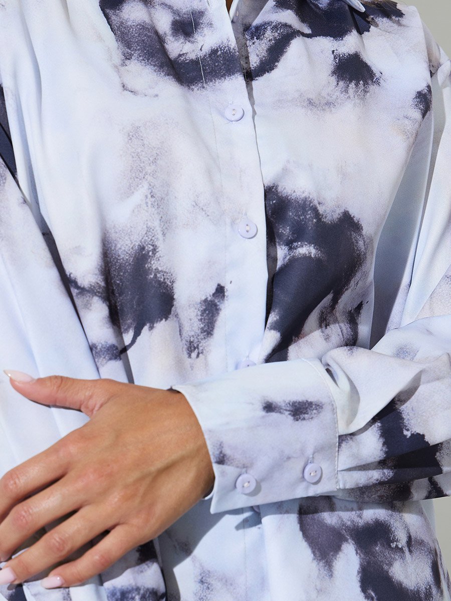Grey Longline Abstract Print Oversized Shirt