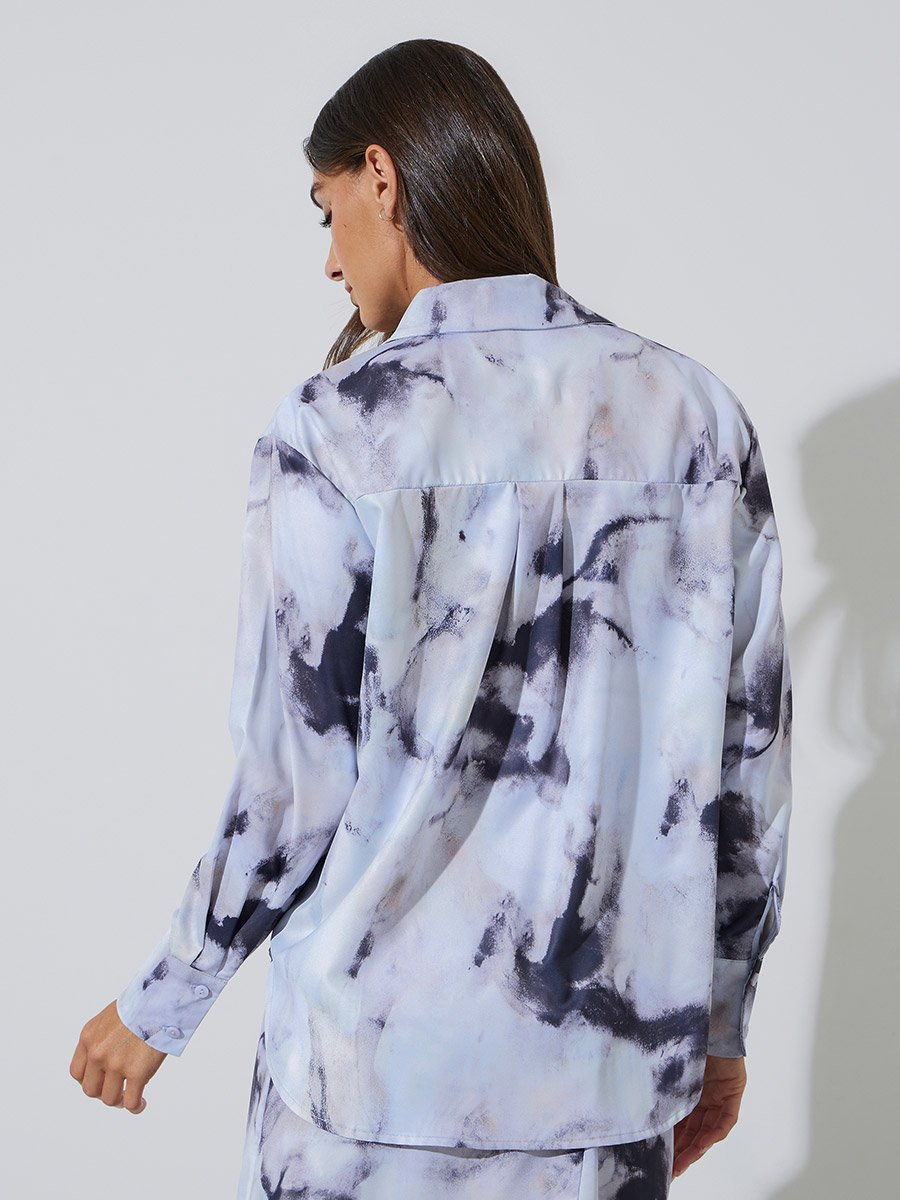 Grey Longline Abstract Print Oversized Shirt