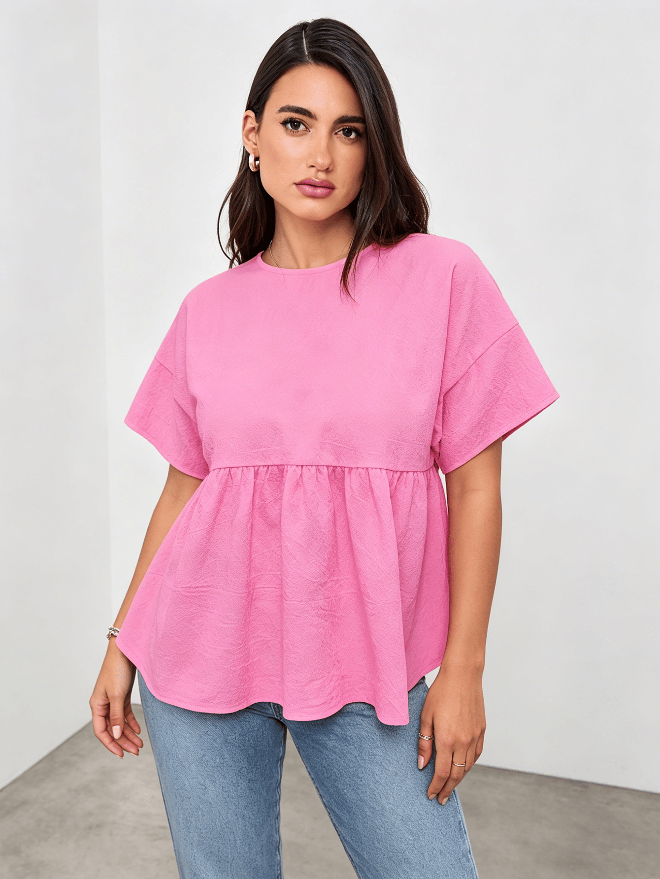 Pink Round Neck Casual Top