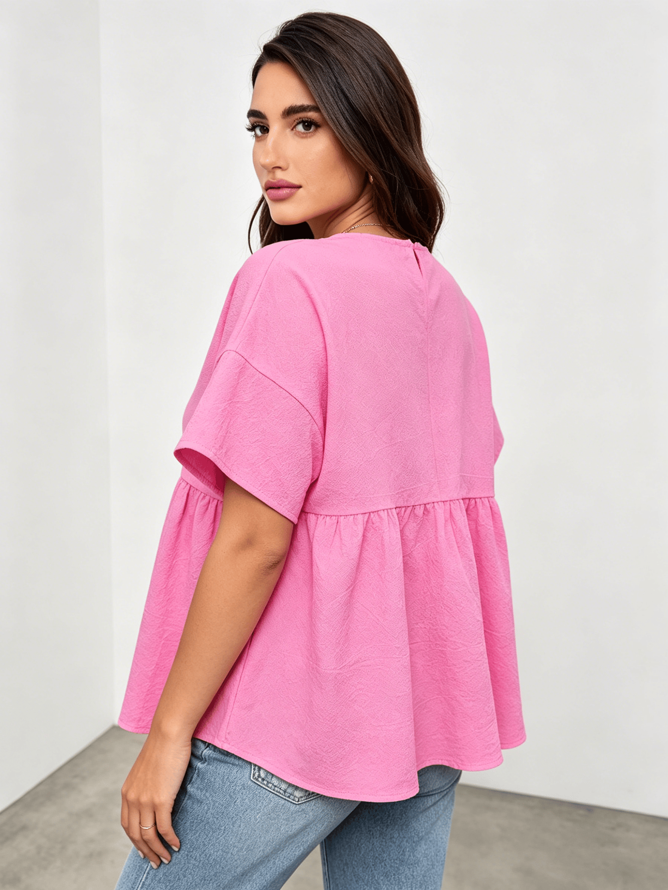 Pink Round Neck Casual Top