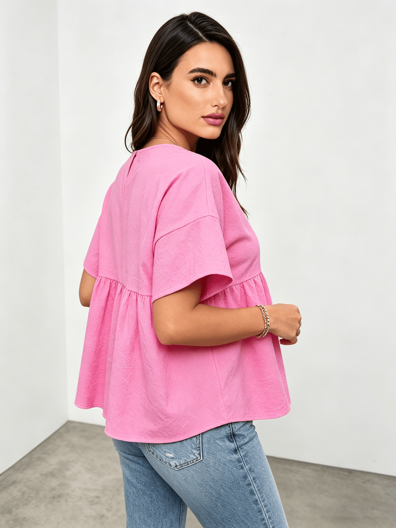 Pink Round Neck Casual Top