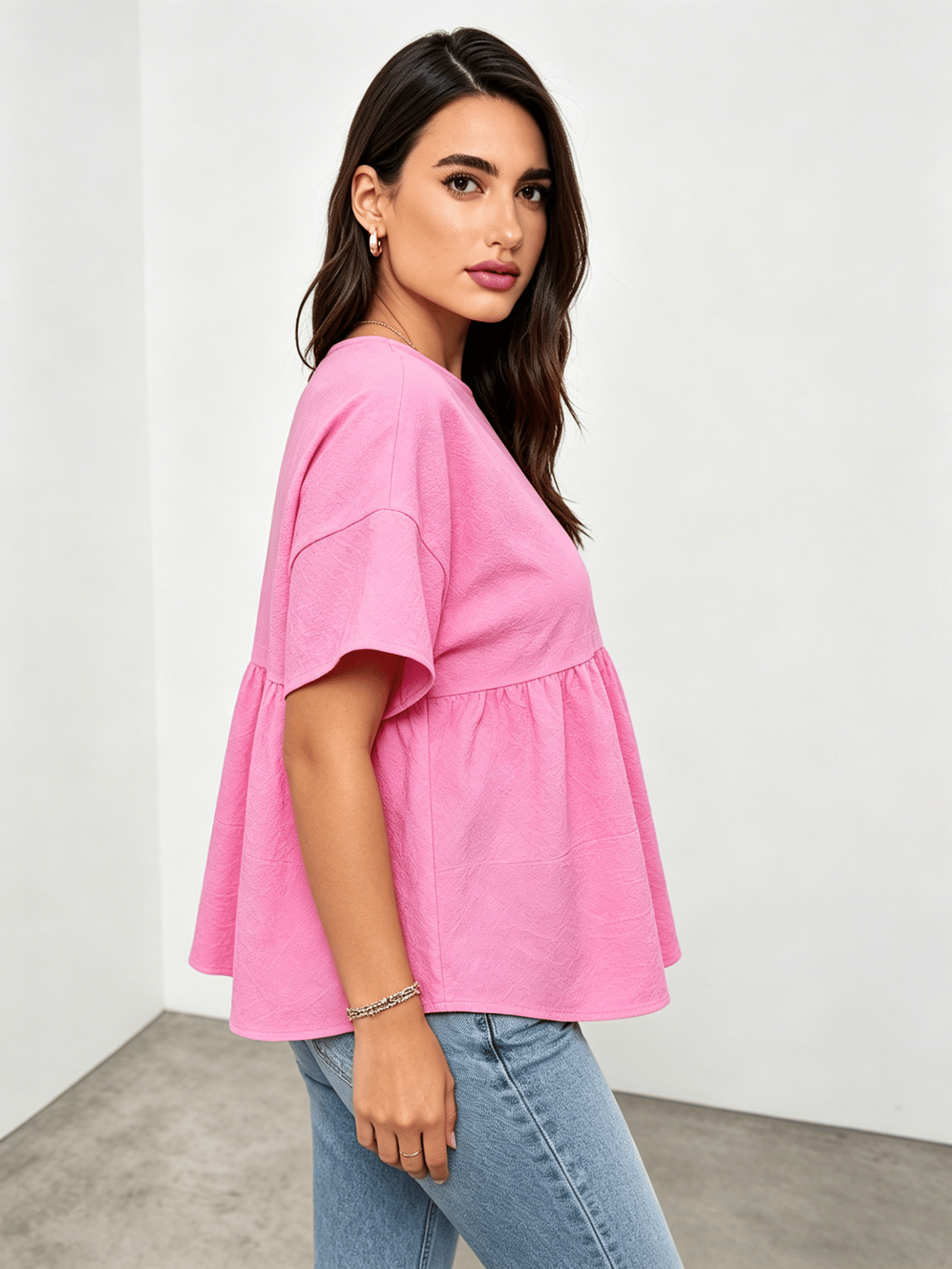 Pink Round Neck Casual Top