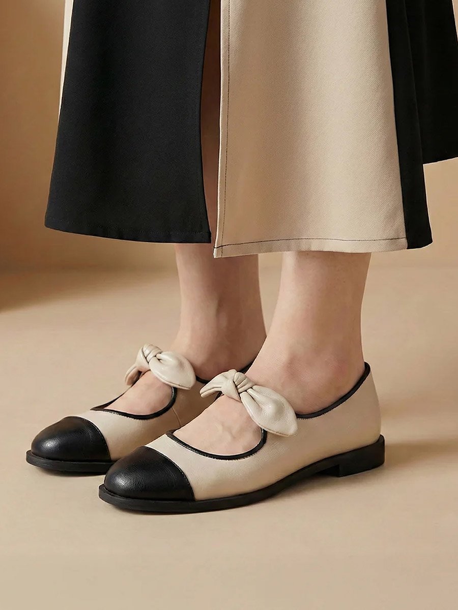 Cream Bow Detail Cap Toe Ballerinas