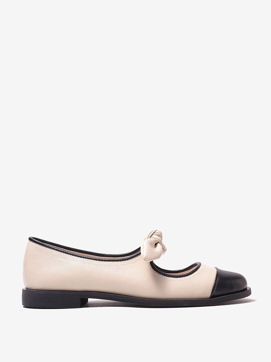 Cream Bow Detail Cap Toe Ballerinas