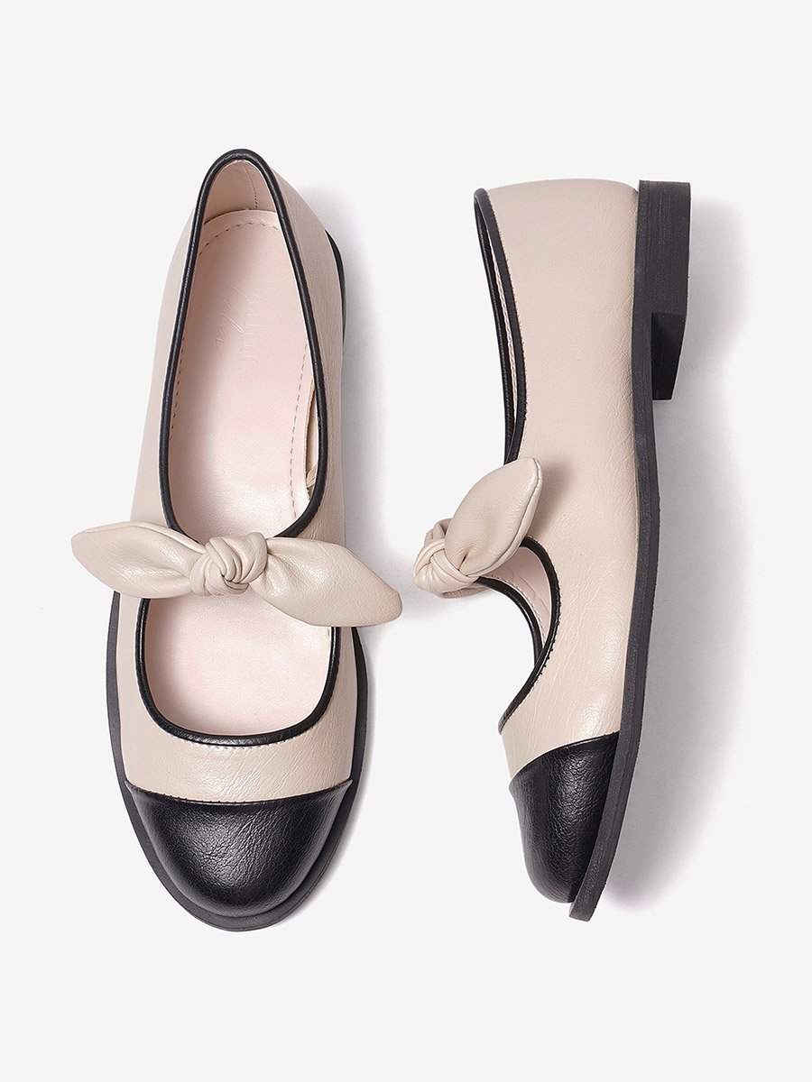 Cream Bow Detail Cap Toe Ballerinas