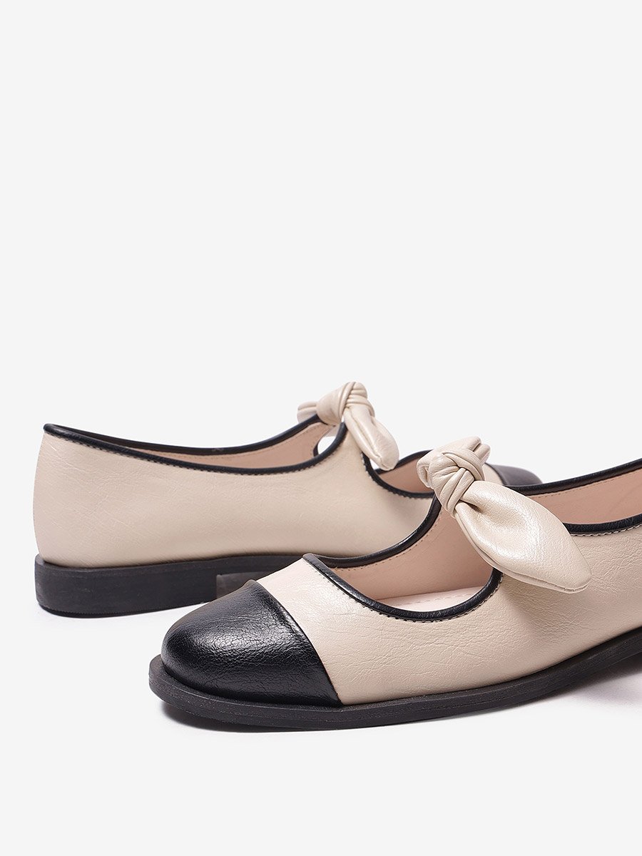 Cream Bow Detail Cap Toe Ballerinas