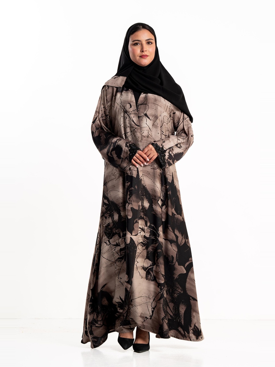 Floral Tie-Dye Print Abaya
