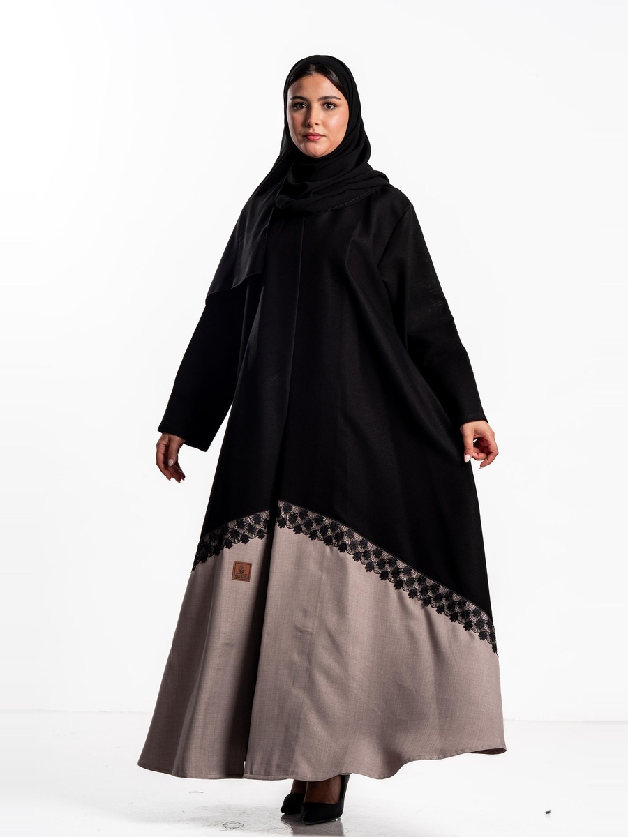 Hawraa Abaya with Color Block Hem