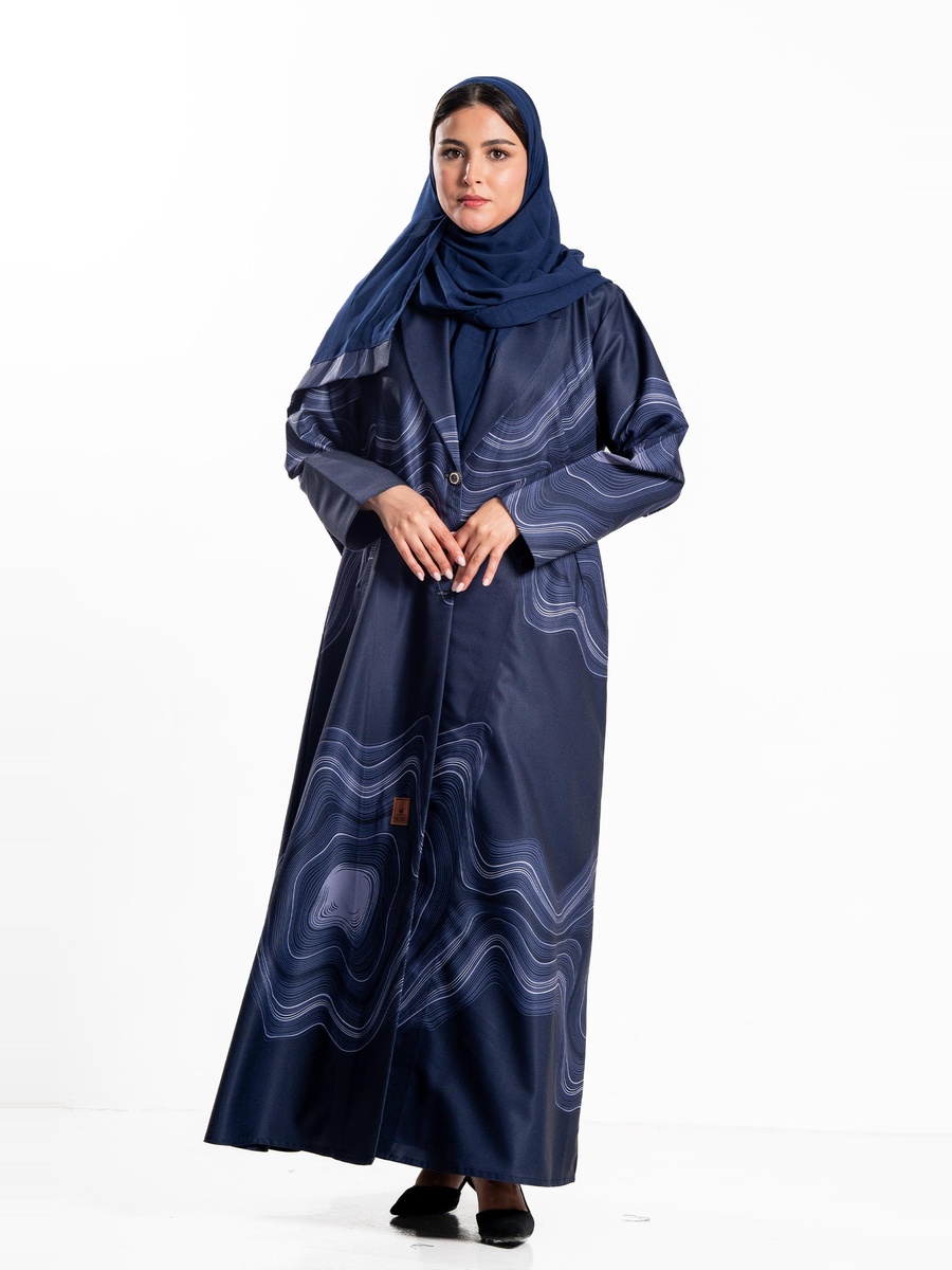 Marbled Print Collared Abaya