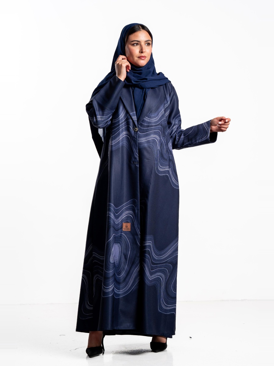 Marbled Print Collared Abaya