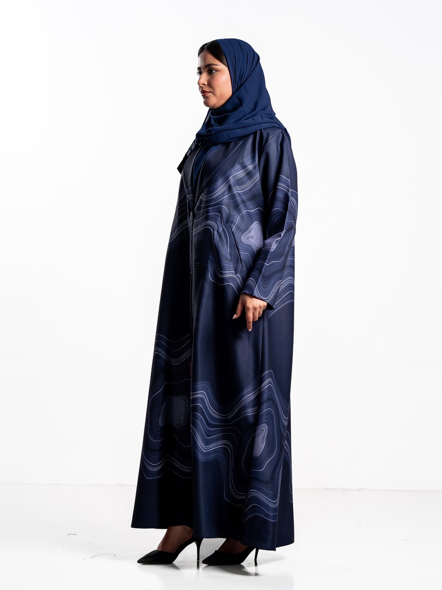 Marbled Print Collared Abaya