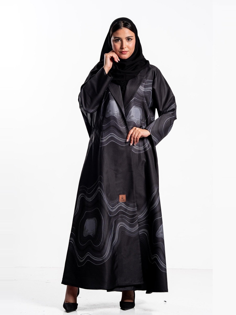 Marbled Print Collared Abaya