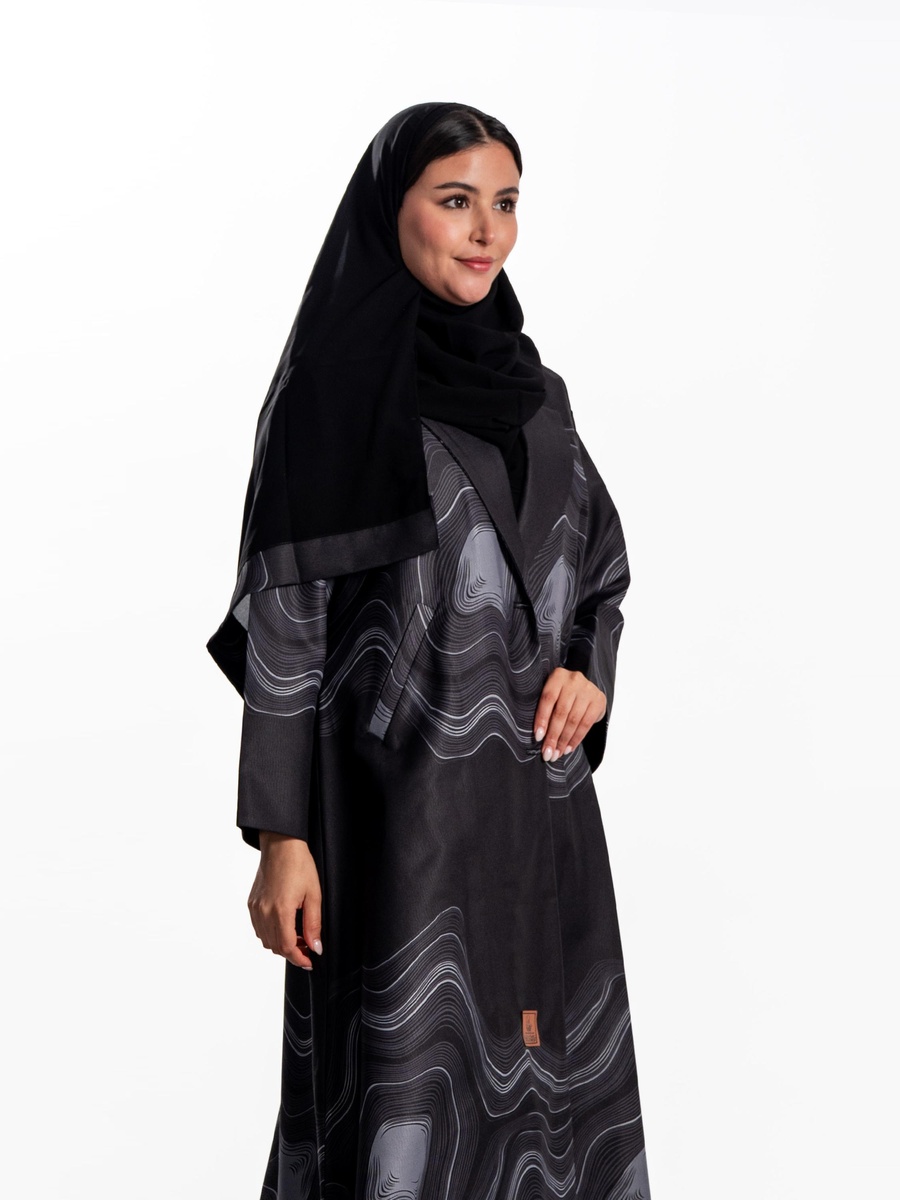 Marbled Print Collared Abaya