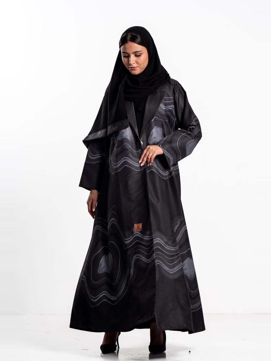 Marbled Print Collared Abaya