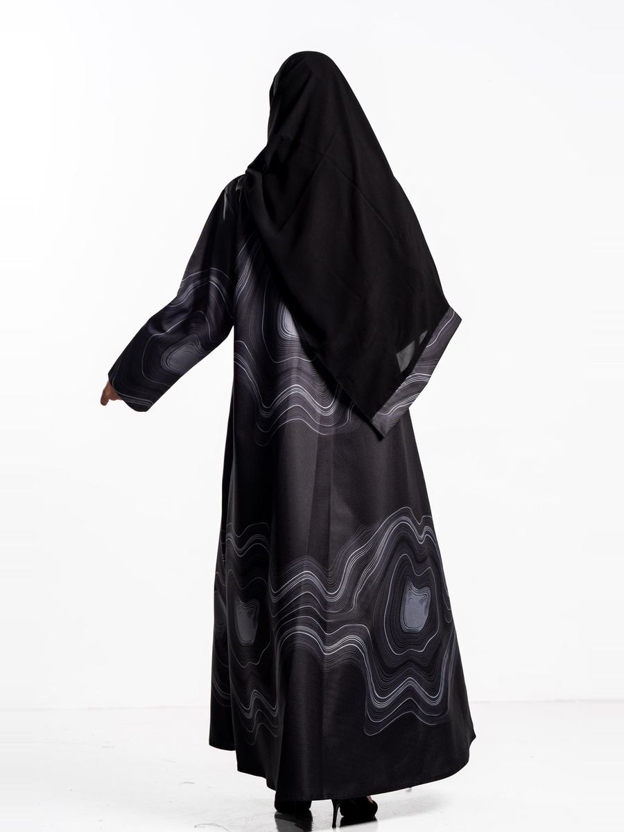Marbled Print Collared Abaya
