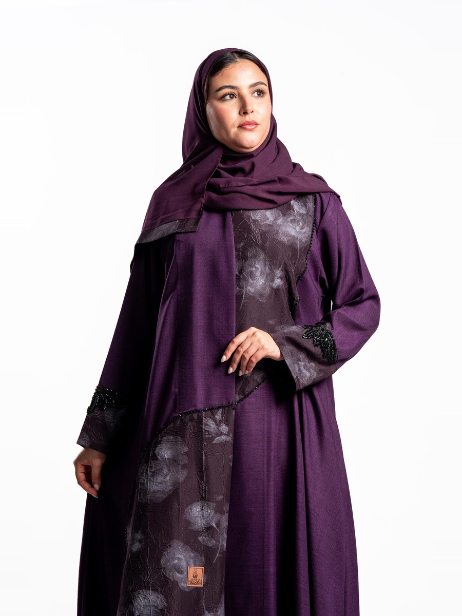 Duaa Abaya with Floral Panel Print