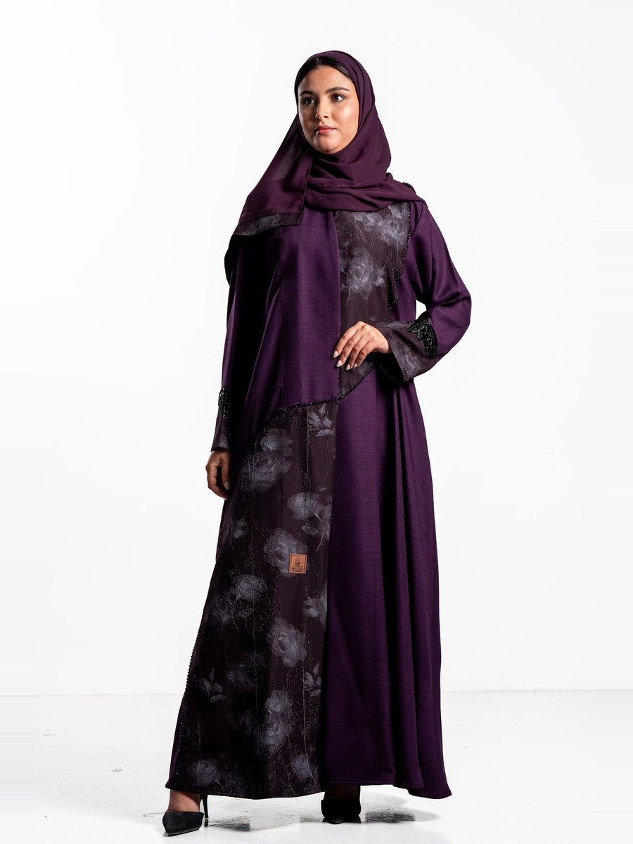 Duaa Abaya with Floral Panel Print