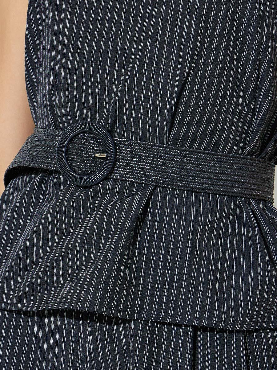 Black Striped Belted Top and Pants Co-Ord Set