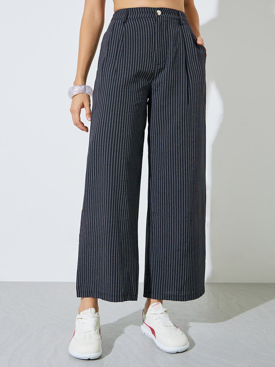 Black Striped Belted Top and Pants Co-Ord Set