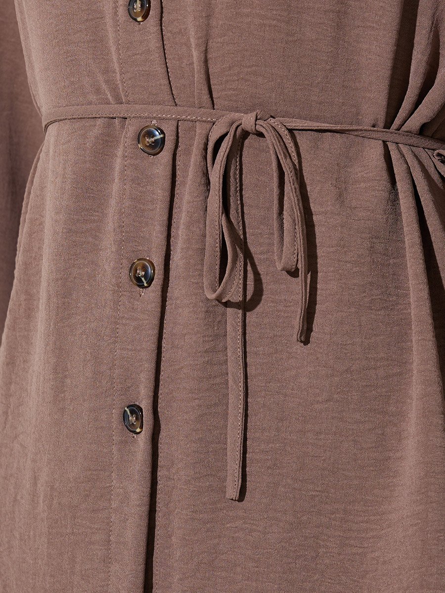 Brown Longline Shirt and Wide Leg Pants Co-Ord Set