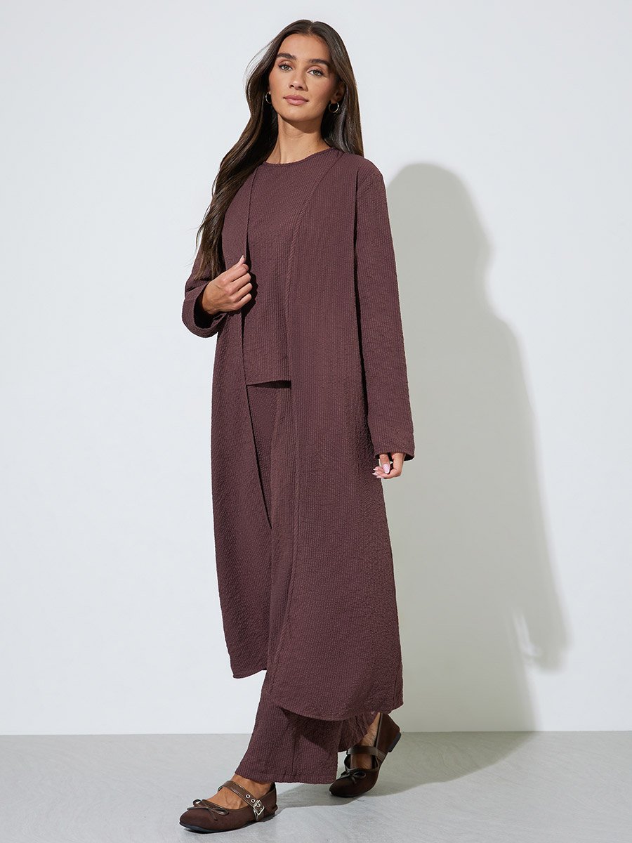 Pack of 3 - Burgundy Kimono, Top and Trousers Co-ord Set