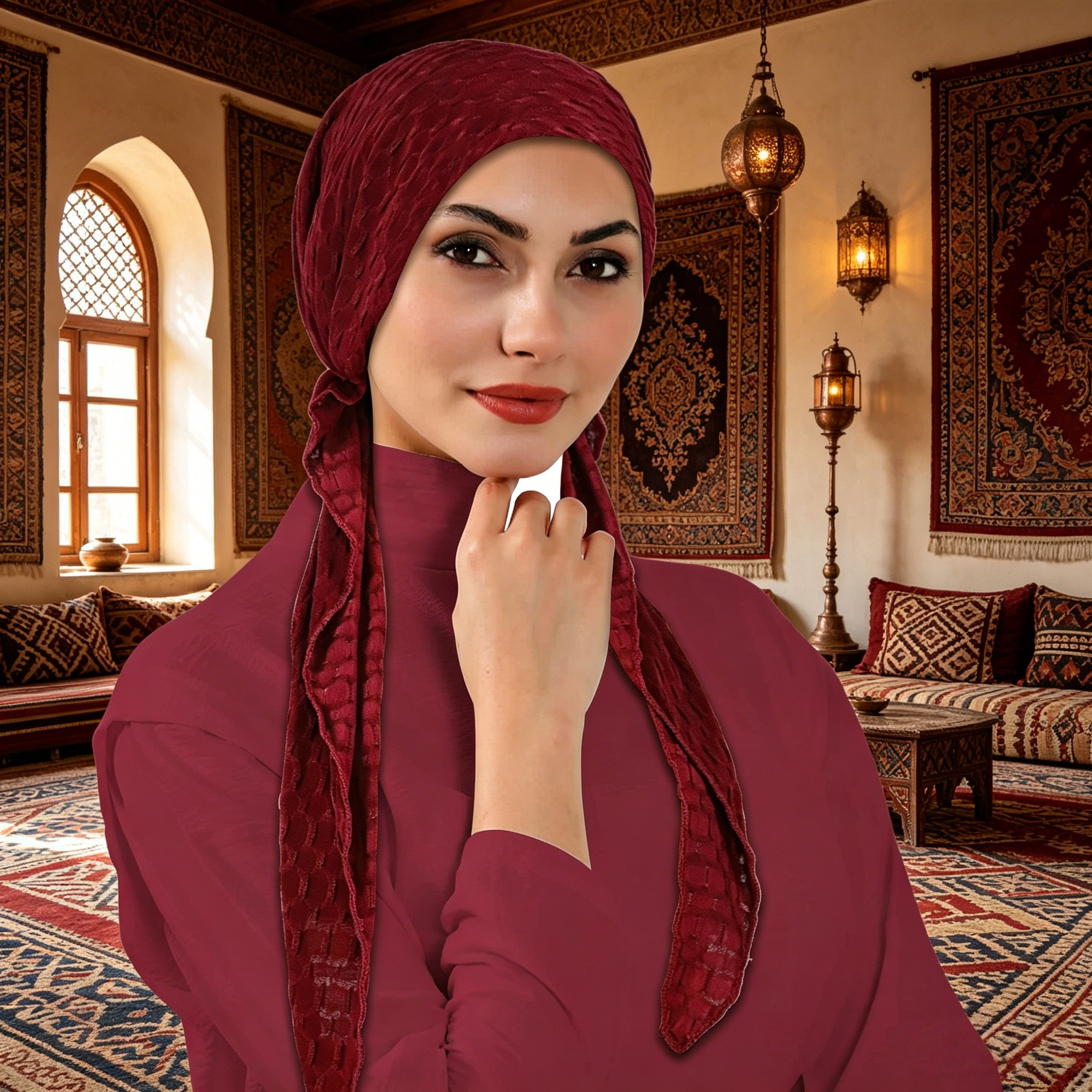 حجاب مطاطي سادة عنابي