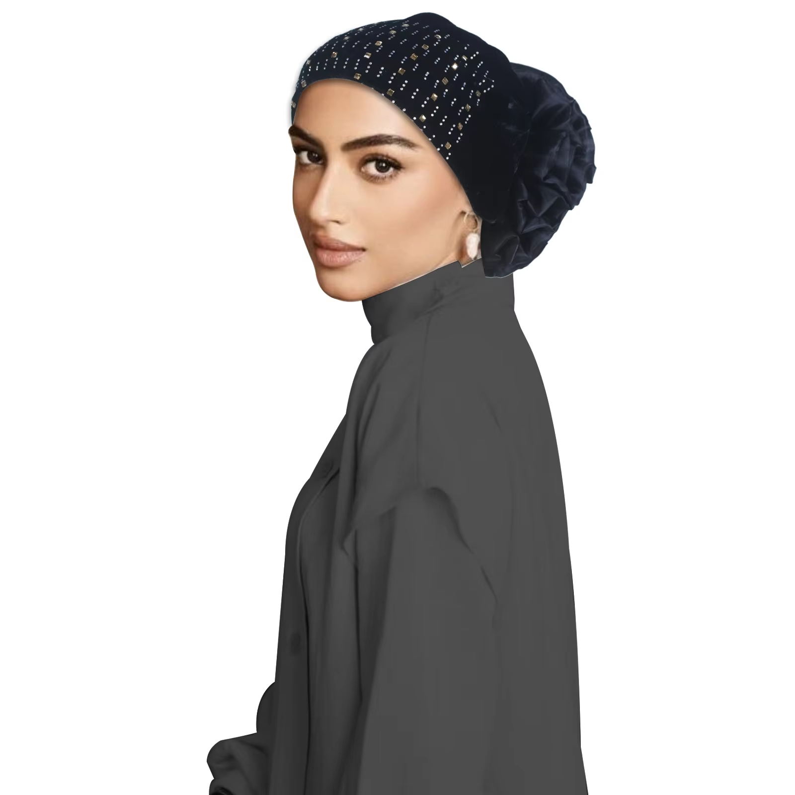 حجاب توربان مخملي مزين أسود