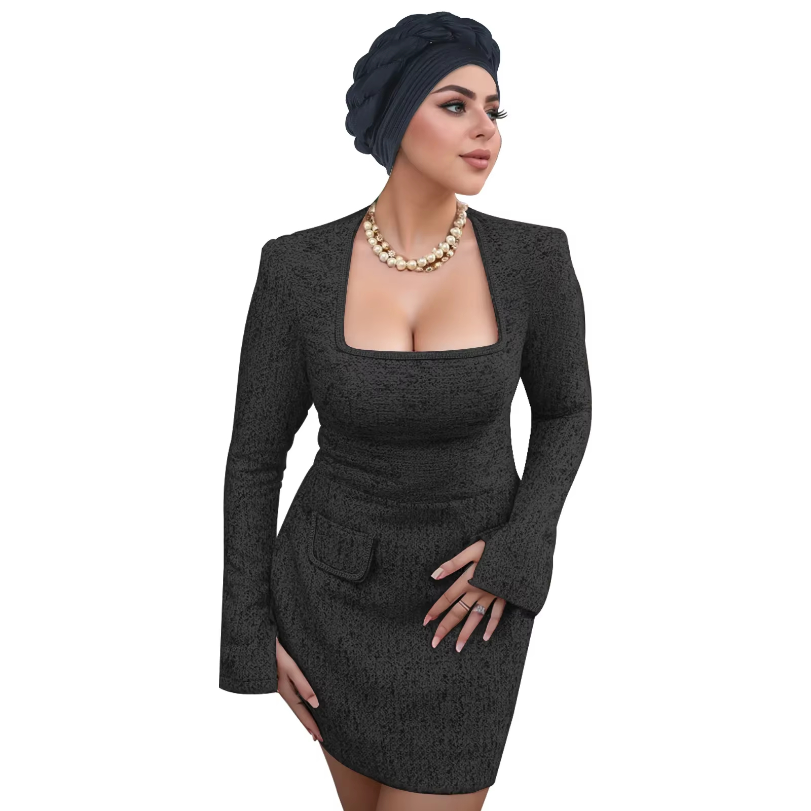 غطاء رأس حجاب توربان مضفور أسود