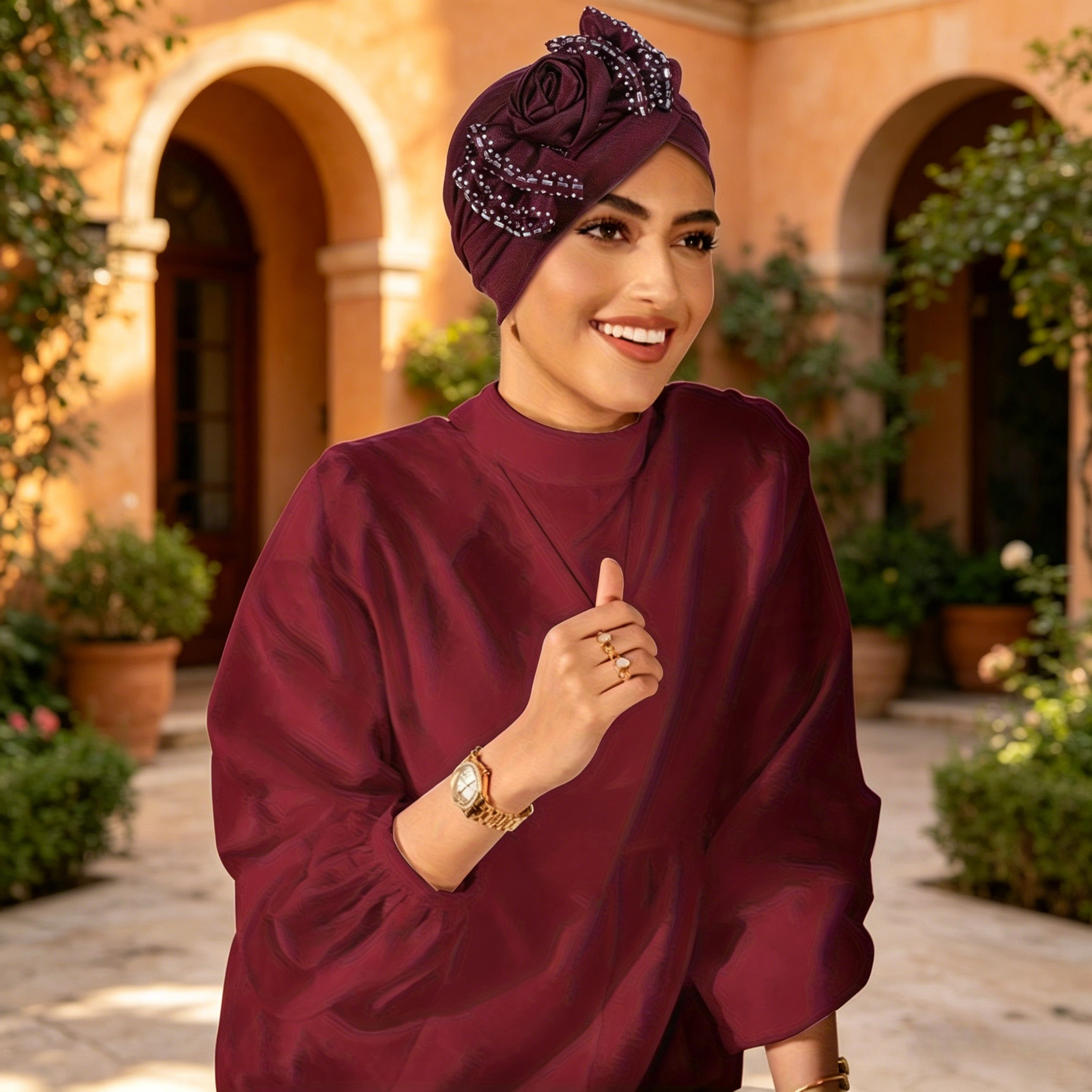 حجاب توربان بتفاصيل زهرة مزينة