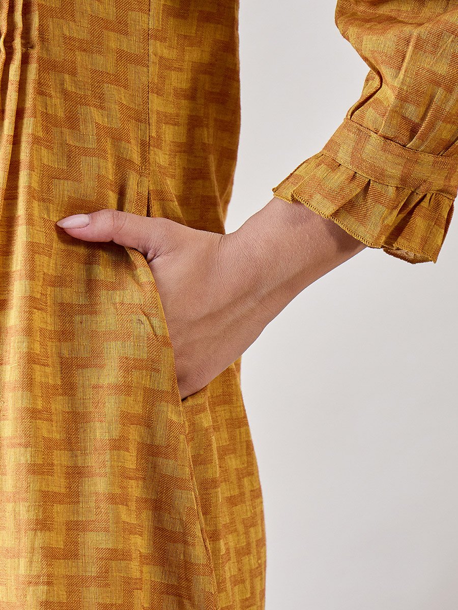 Mustard Zigzag Print Cotton Nightdress