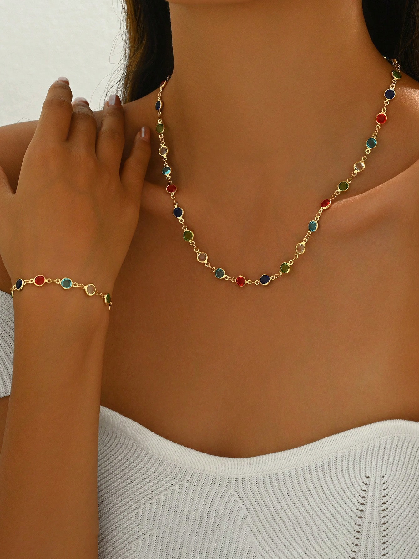 Embellished Necklace and Bracelet Set