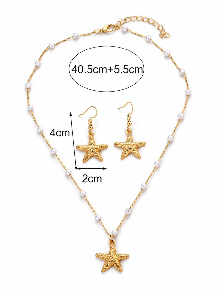 Gold Starfish Necklace and Earrings Set