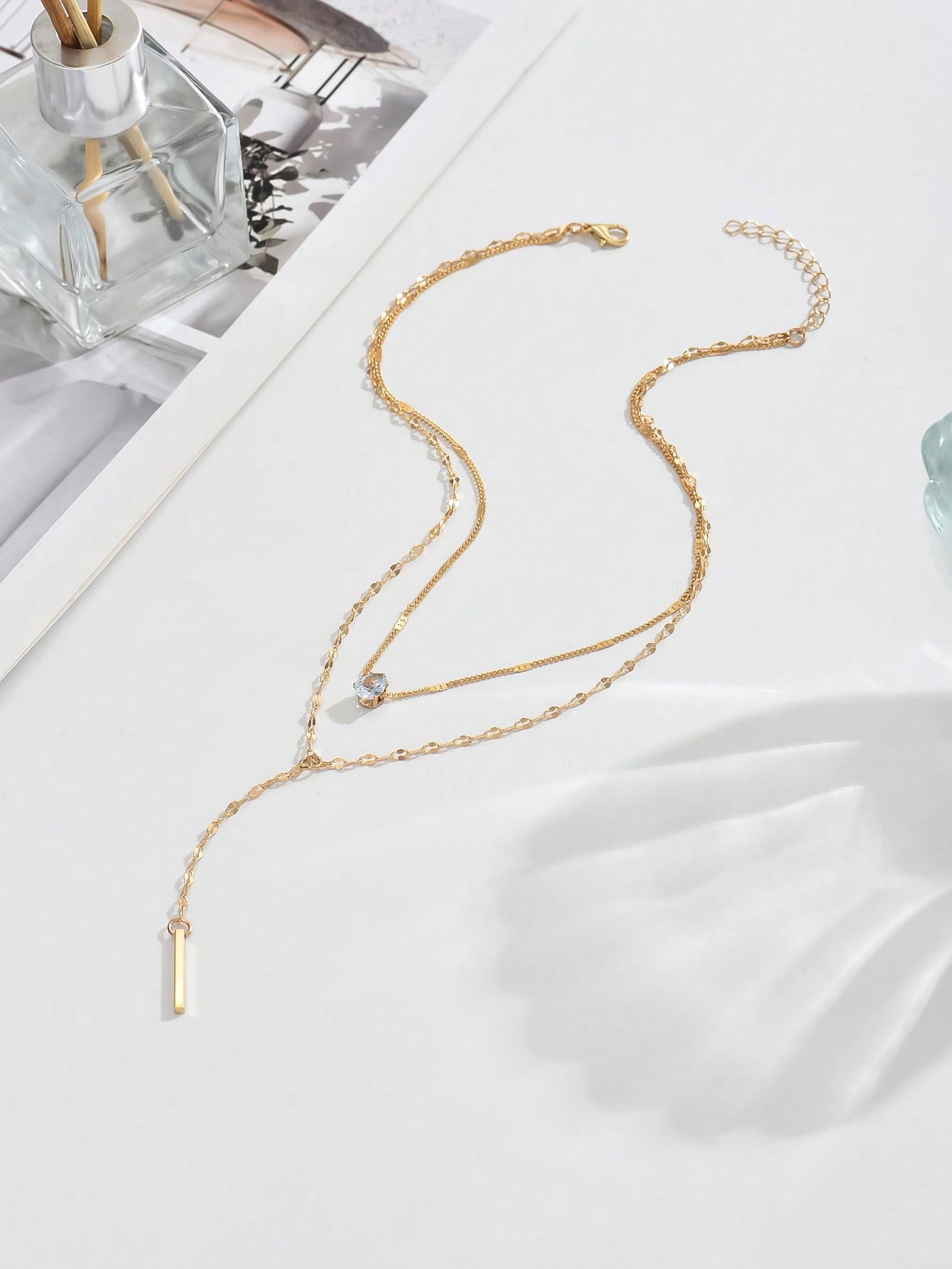 Y-Shaped Layered Necklace with Rhinestone