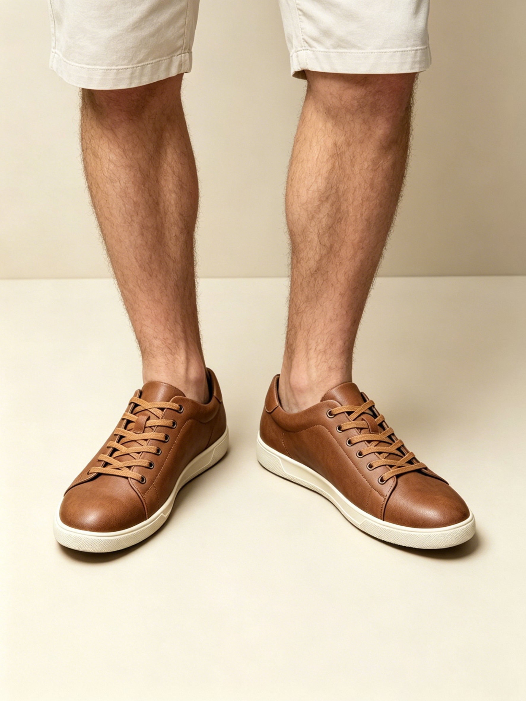 Men Brown Leather-Look Casual Shoes