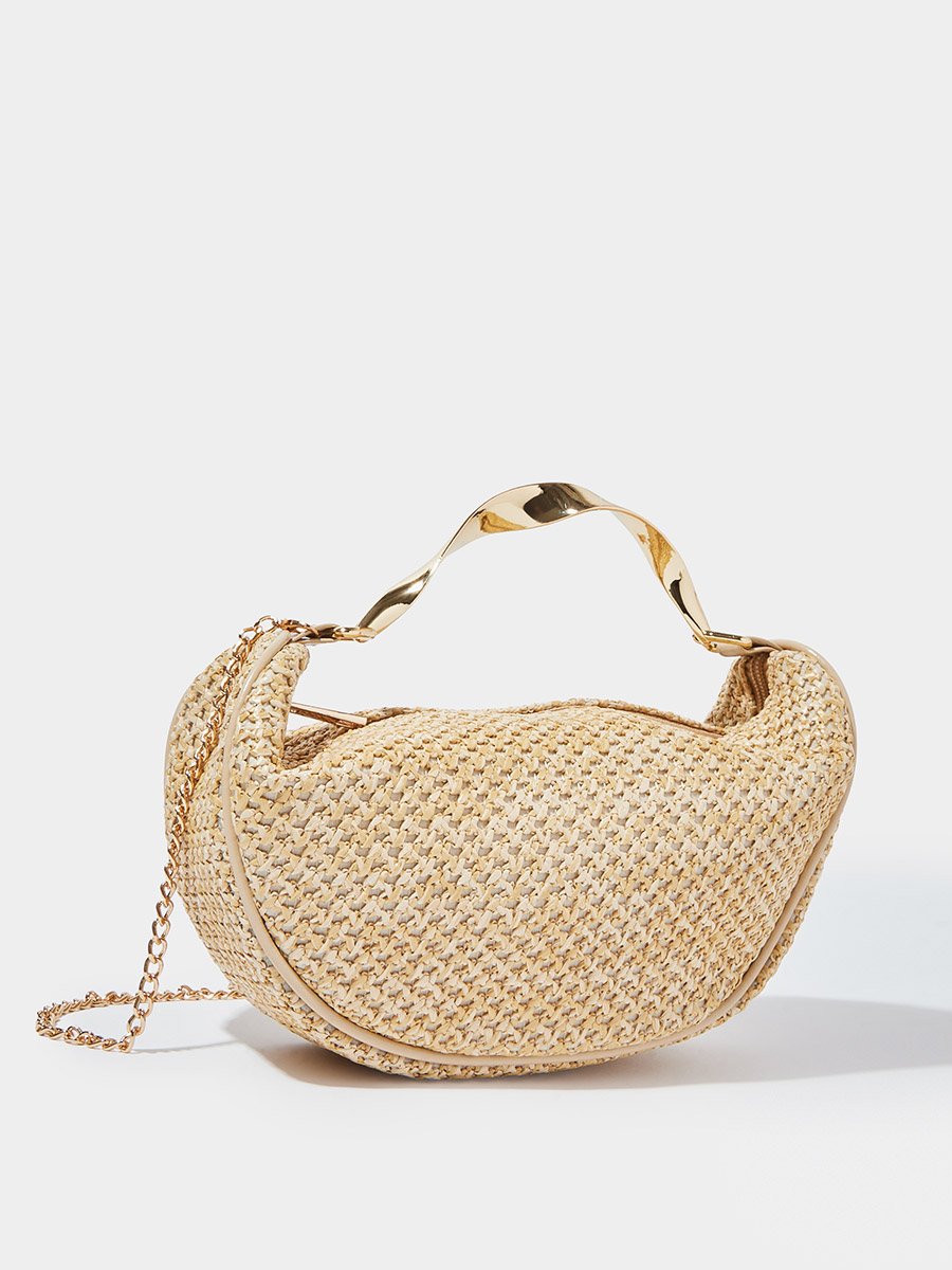 Beige Textured Bag with Twisted Handle