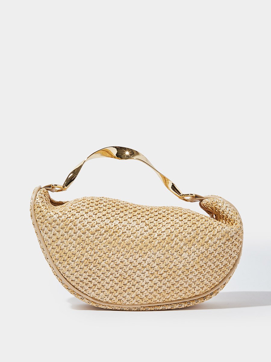 Beige Textured Bag with Twisted Handle