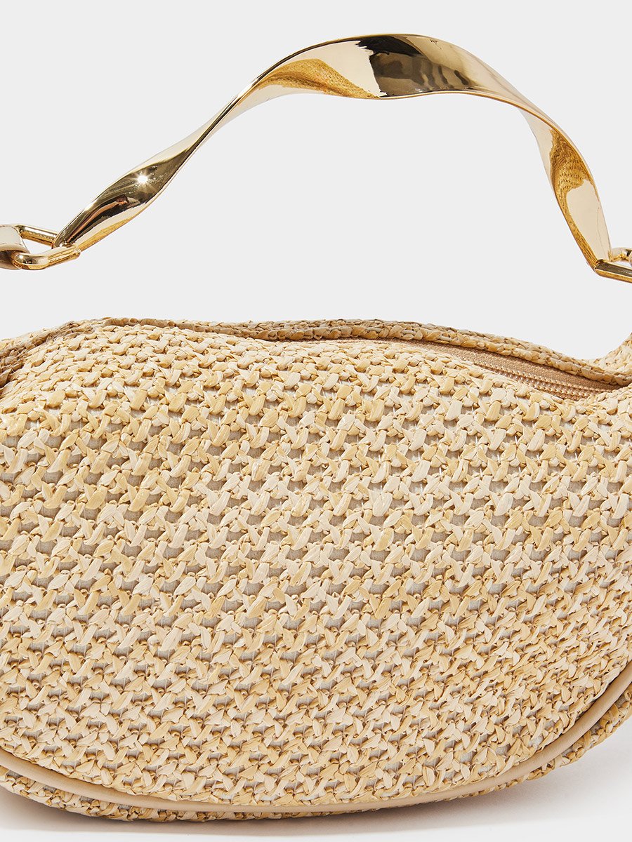 Beige Textured Bag with Twisted Handle