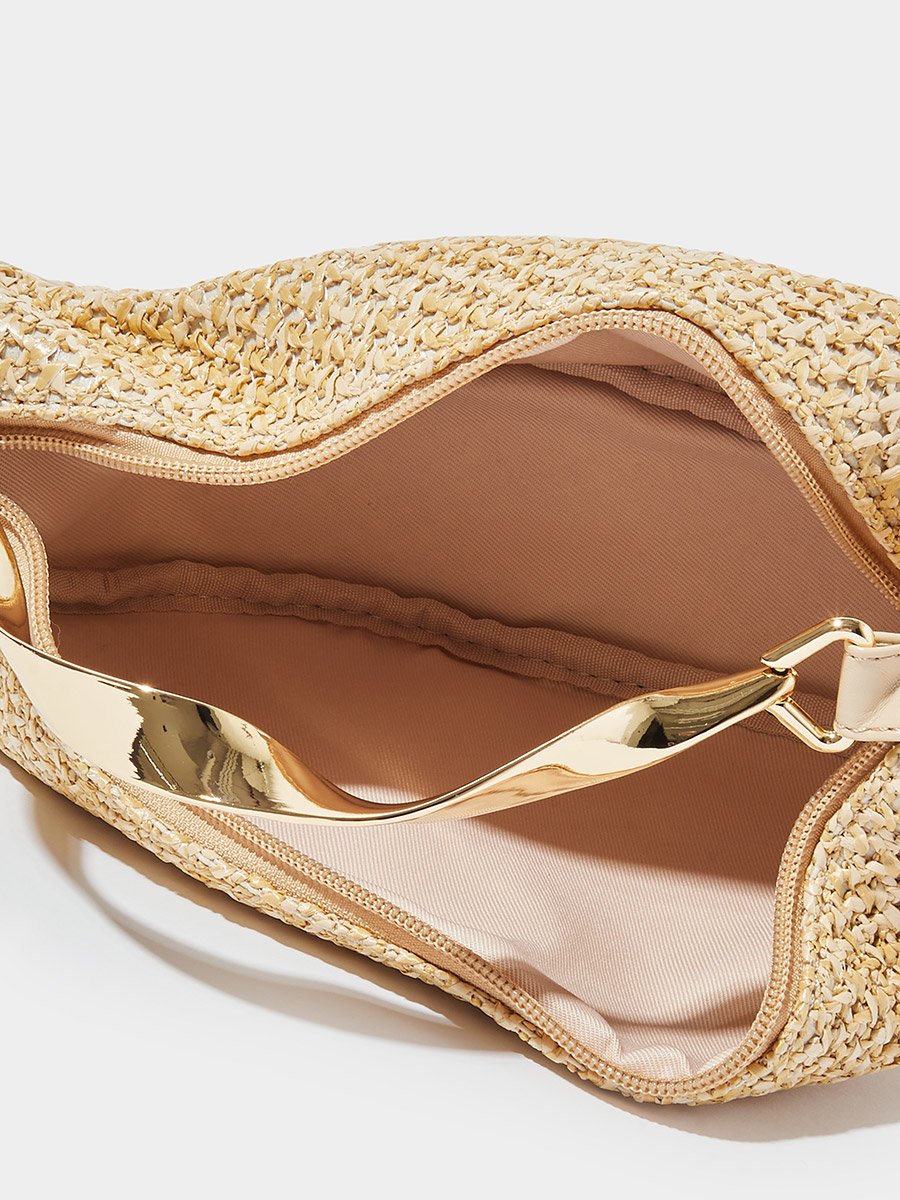 Beige Textured Bag with Twisted Handle