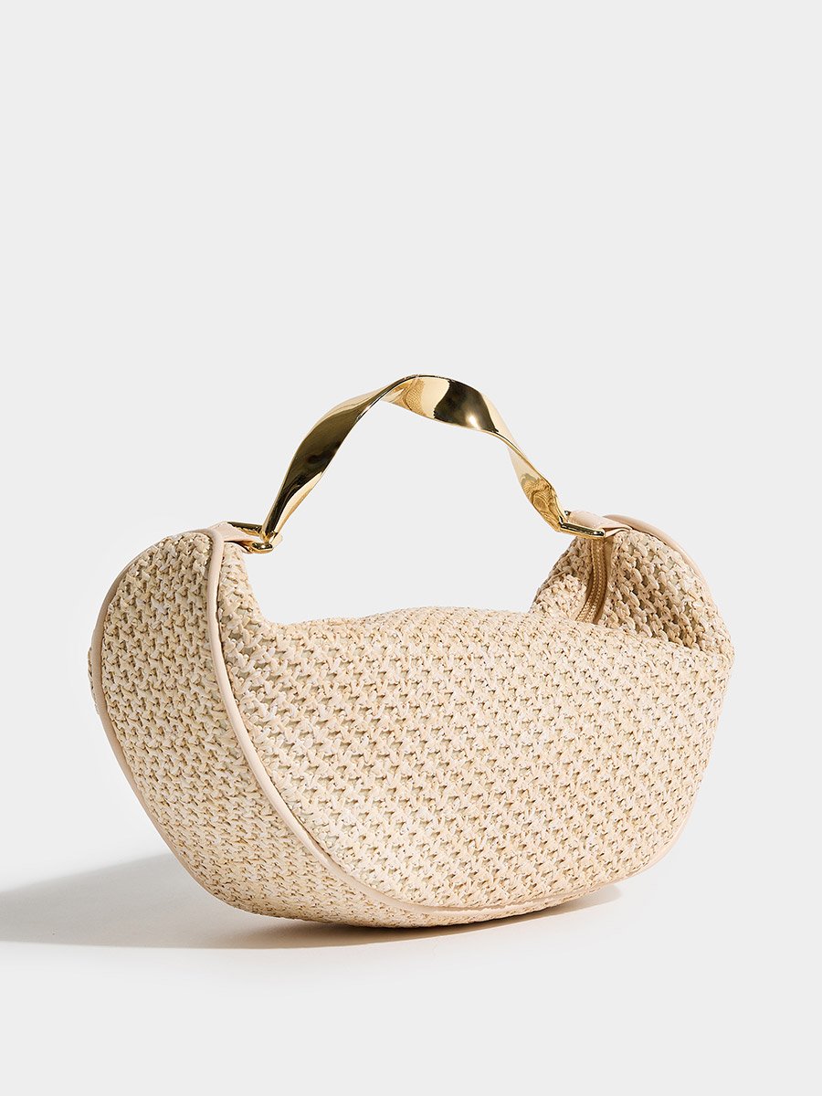 Cream Textured Bag with Twisted Handle