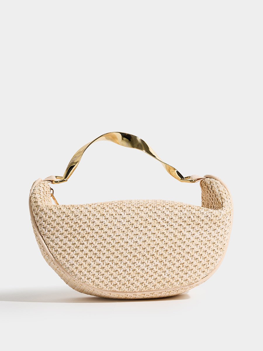 Cream Textured Bag with Twisted Handle