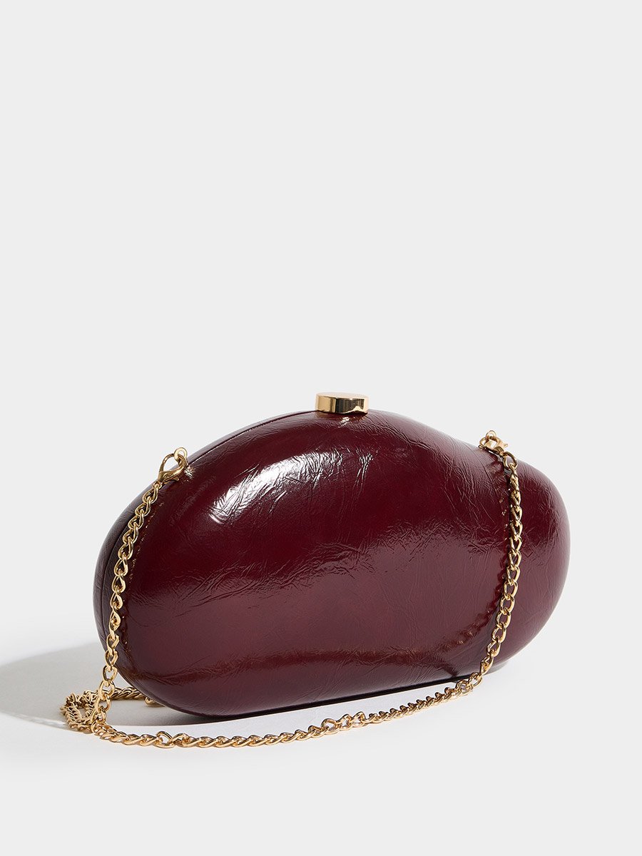 Burgundy Patent Hardcase Clutch with Chain Strap