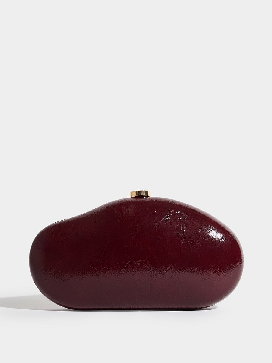 Burgundy Patent Hardcase Clutch with Chain Strap