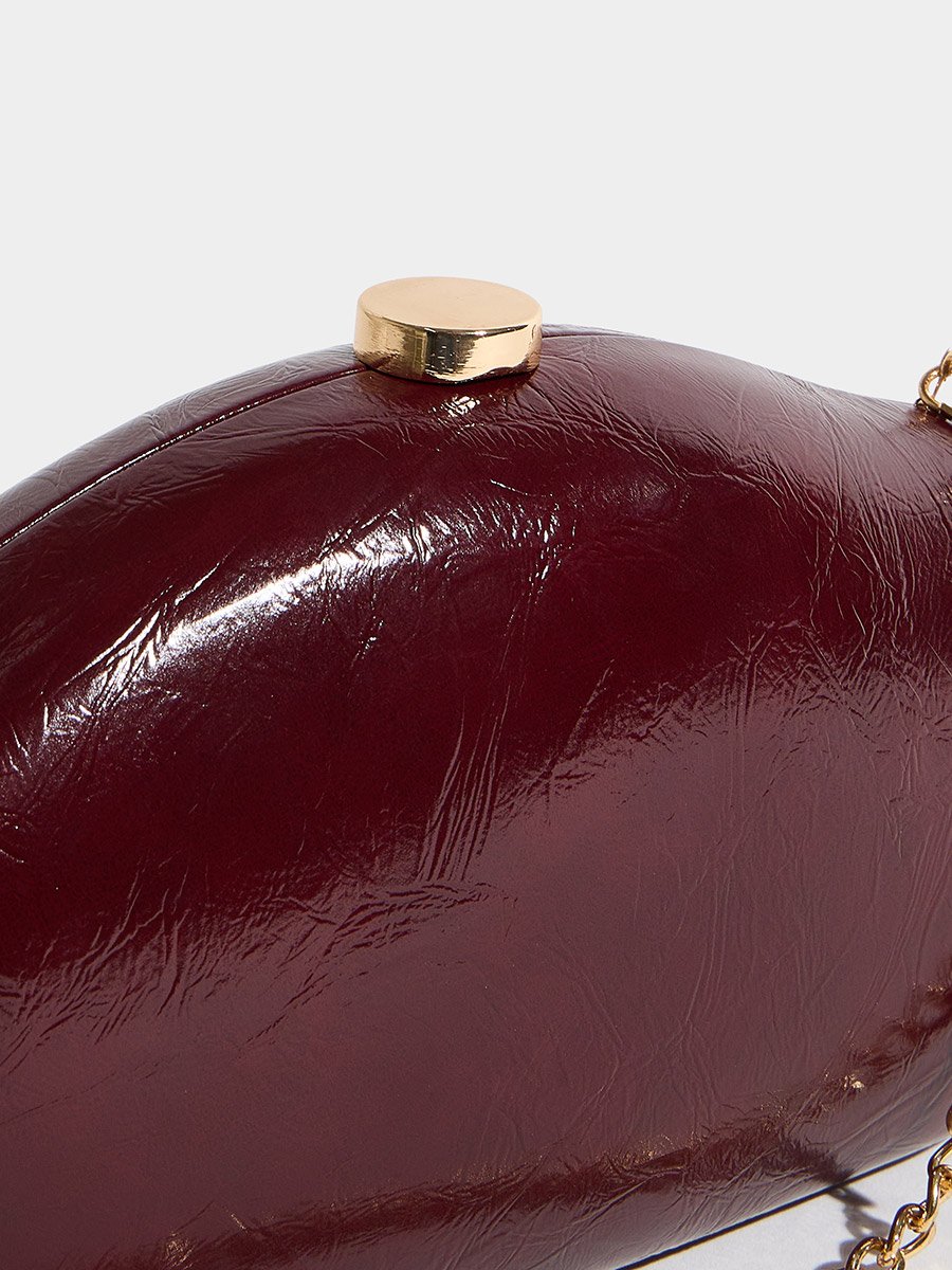 Burgundy Patent Hardcase Clutch with Chain Strap
