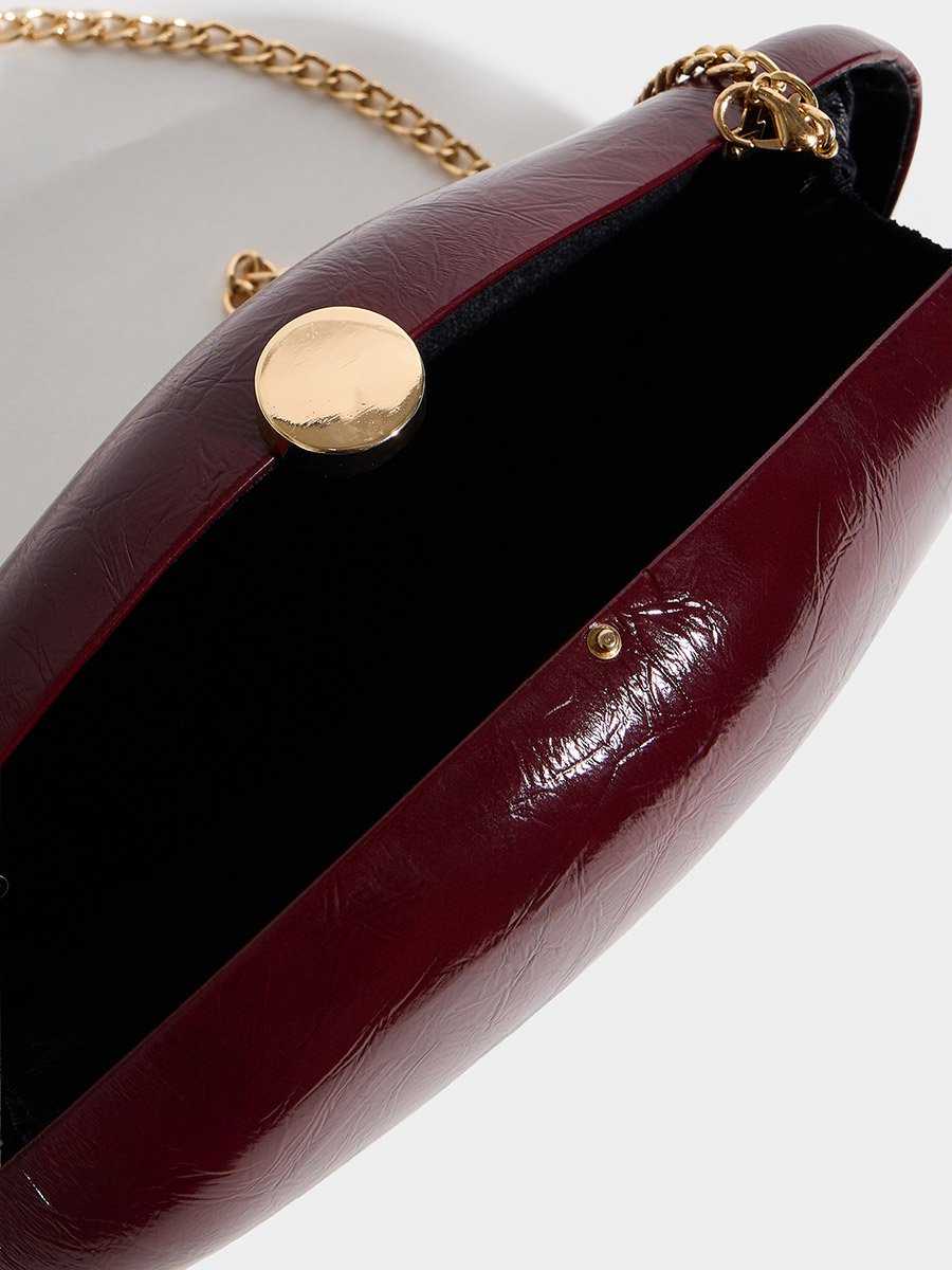 Burgundy Patent Hardcase Clutch with Chain Strap