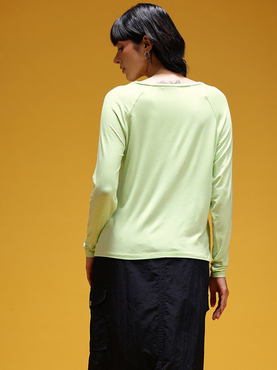 Neon Green Solid V Neck Top