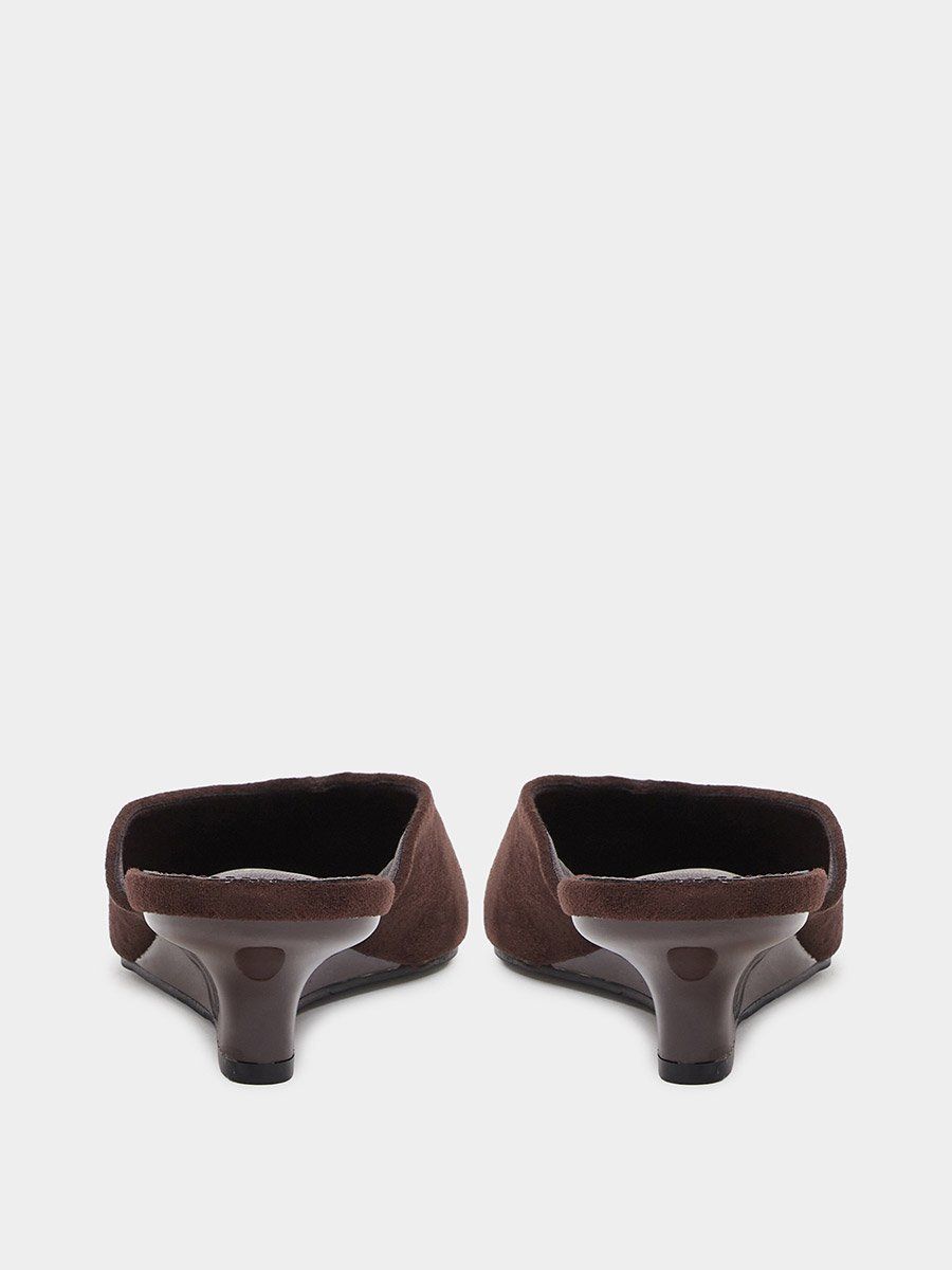 Brown Suede-Look Pointed Toe Mules