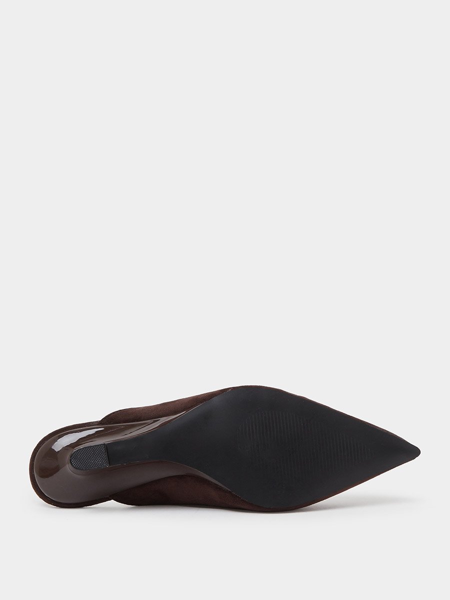 Brown Suede-Look Pointed Toe Mules