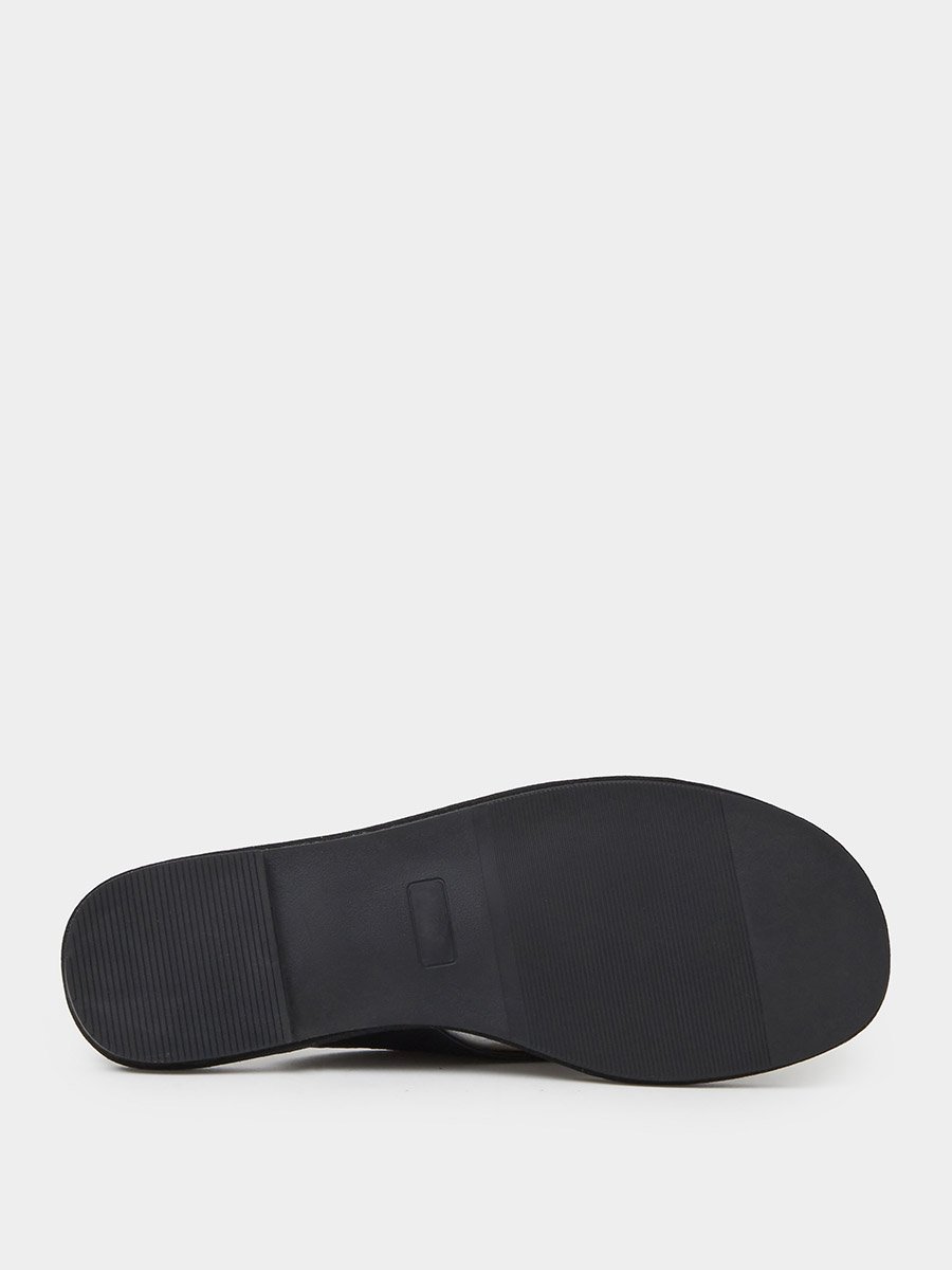 Black Flat Flip-Flops with Gold Tone Metallic Detail