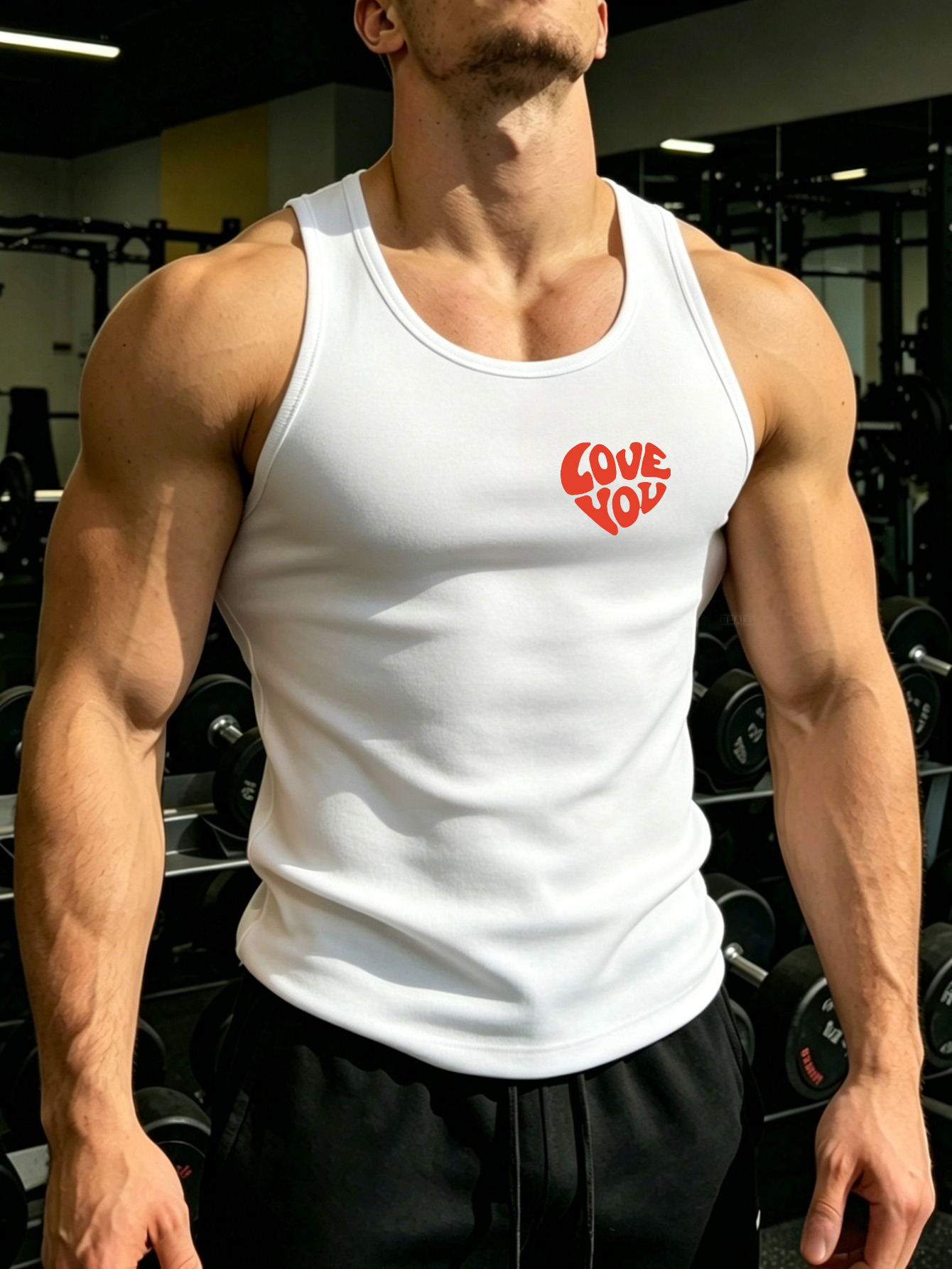 Men Heart Print Lightweight Tank Top
