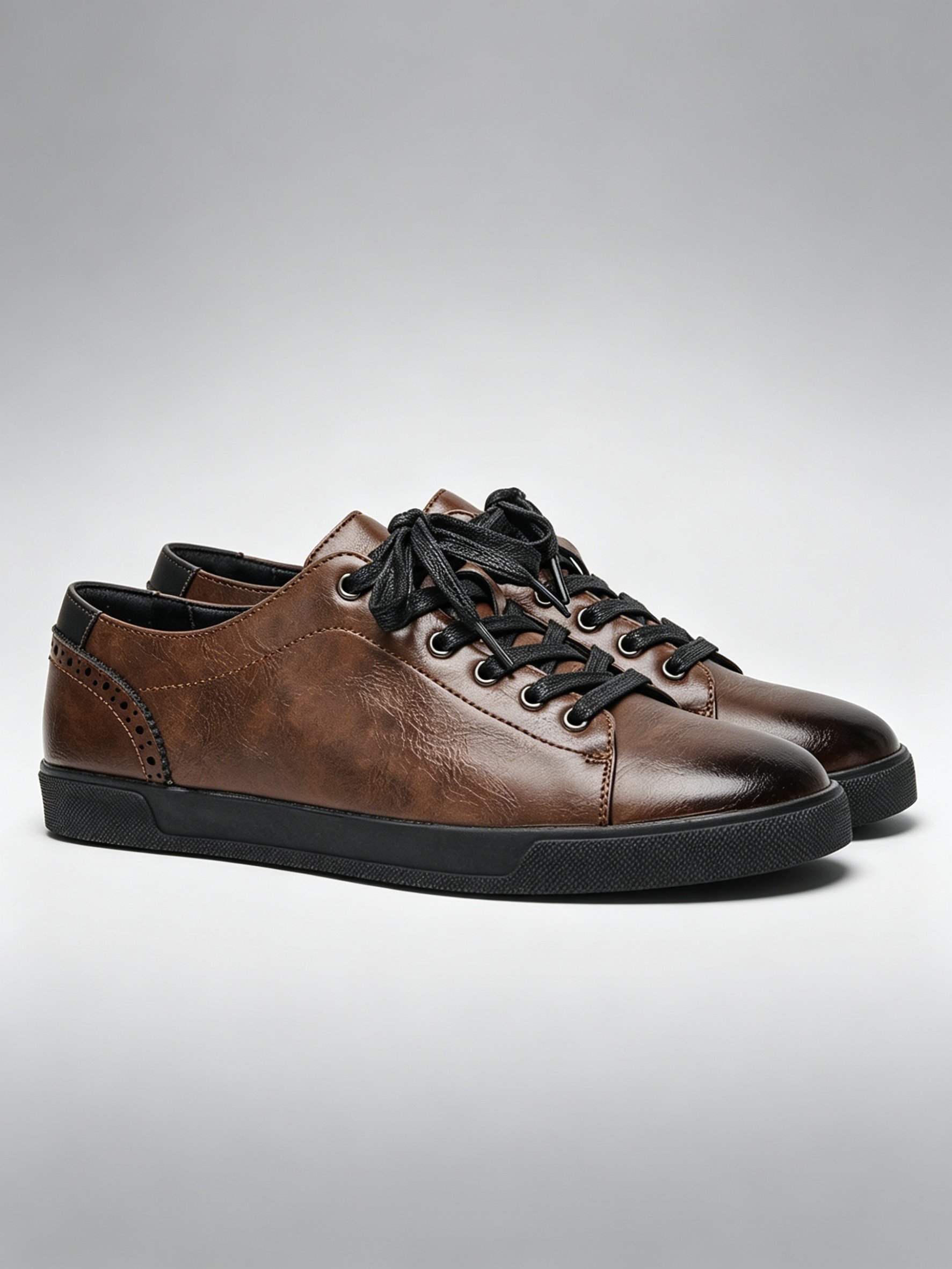 Men Brown Leather-Look Casual Shoes
